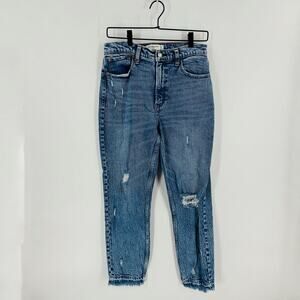 Abercrombie & Fitch Medium Wash The Mom High Rise Distressed Jeans Raw Hem 28/6R